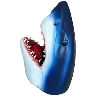 Trailrest Hai Deko 3D Hai Kopf Statue Ornament Harz Haifischkopf Dekoration Fisch Dekofigur Statue Skulptur Polyresin Modern für Wohnzimmer Wandkunst Skulptur Dekoration - Blau - 23x15cm