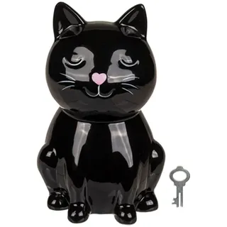 Keramik Spardose schwarze Katze mit Schloss