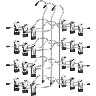 Songmics Hosenbügel platzsparend, Mehrfach-Rockbügel mit Clips, 3er Set - silber,