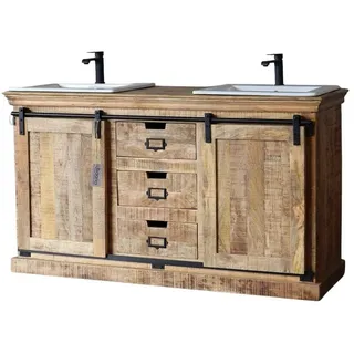 baario Doppelwaschtisch Doppelwaschtisch VODICE Holz, rustikal Landhaus Vintage Badmöbel braun