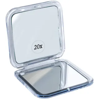 Mirrorvana Zusammenklappbarer Reisespiegel mit 20fach Vergrößerung – Kleiner Spiegel zum Schminken auf Reisen – 8,4 cm Mini Quadrat, Klappbar Kosmetikspiegel (Silber) - 20X Square Compact Mirror