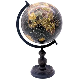 Exerz Vintage Globus Schwarz mit Holzsockel – Dekorative Weltkugel mit englischer Beschriftung (20cm, Schwarz)