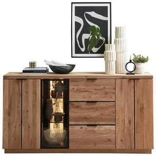 Livetastic Sideboard, Schwarz, Wildeiche, Holz, Metall, Glas, Holzwerkstoff, Wildeiche, Kork, furniert, massiv, 2 Glasböden 4 Holzböden Fächer, 3 Schublade(n) Schubladen, 180x93x48 cm, Beimöbel erhältlich, Holzmöbel, Kleinmöbel Holz, Holzkommoden, Sideboards Holz