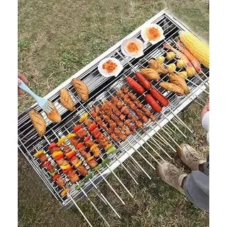 Bonnlo Tragbarer Holzkohlegrill Edelstahl, Camping Grill mit 2 Grillrosten, Outdoor für BBQ - Klappgrill, Schaschlikgrill, Ideal für Balkon & Garten, 70 x 31 x 71 cm