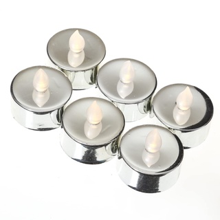 LED Teelichter - warmweiße flackernde Flamme - Batteriebetrieb - D: 3,8cm - 6er Set - glänzend lackiert LED Kerze (silber)