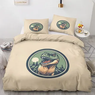GEDAEUBA Sommer Bettwäsche 135x200 Dinosaurier - T-Rex Dino Bettbezug 135 x 200 2er Set, Wendebettwäsche und Kissenbezug 80x80, Weiche & Atmungsaktive Mikrofaser Bettwäsche-Sets mit Reißverschluss