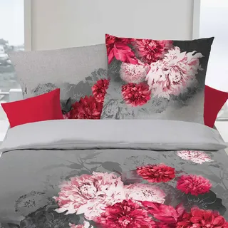 Traumschlaf Biber Wendebettwäsche Flamenco 155x220 cm + 80x80 cm - rot;grau