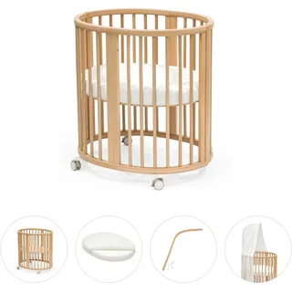 Stokke® SLEEPITM Bundle Sleepi Mini inkl. Matratze und Spannbetttuch, Himmelstange Himmel, natur