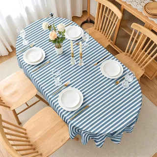Streifen Tischdecke Ovale 240x140 cm, Fleckabweisende Abwaschbare Tischdecke mit Minimalistischer Stil Muster, Skandinavischer Stil Gartentischdecke, Für Küche, Esszimmer -AAt11