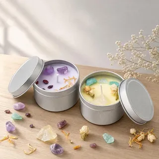 Natürliche Sojagestricks, 2 Stück, dekorative Duftkerzen mit natürlichen Kristallen, Aromatherapie, Lavendel, Zedernholz und Zimt, ohne Paraffin