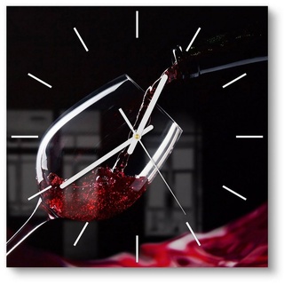 DEQORI Wanduhr 'Rotwein ins Glas gegossen' (Glas Glasuhr modern Wand Uhr Design Küchenuhr) rot|schwarz 30 cm x 30 cm