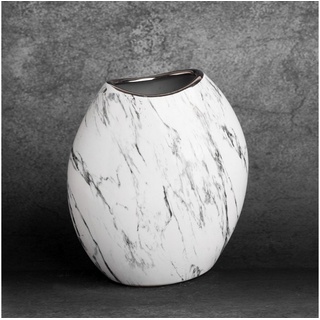 Eurofirany Dekovase SANA Keramikvase mit Marmormuster, Blumenvase mit Marmormuster Größe 13x9x25 cm oder cm 18x9x20 silberfarben|weiß