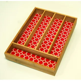 Sesua Besteckkasten Besteckeinsatz aus Bambus Holz rot 35 x 25 x 5 cm