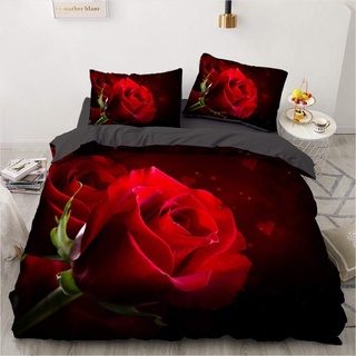 Luowei Bettwäsche 135x200cm Rote Rose Blumen Muster Bettbezug Set Weiche Microfaser Romantische Aesthetic Blüten Bettbezug mit Reißverschluss und 1 Kissenbezug 80x80cm