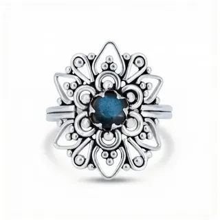 mantraroma Silberring MUDARA-EMPAT aus 925 Silber mit Labradorit (Ring mit Schmuckbeutel), Damenring aus 925er Silber blau 62