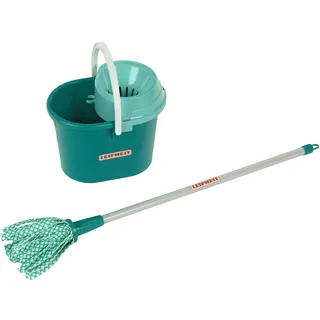 Theo Klein Leifheit Wischmop-Set, 3-teilig I Inkl. Flachwischer mit abnehmbarem Wischaufsatz I Eimer mit Auswringhilfe I Maße: 14 cm x 50 cm x 14 cm I Spielzeug für Kinder ab 3 Jahren