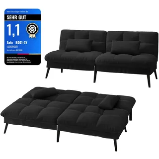 LUCKRACER Sofa 3 Sitzer Sofa Schlafsofa mit Schlaffunktion, überzug Futon Klappsofa, Bettcouch, ecksofa, Couch, 5 Verstellbare Winkel, Ideal für Wohnungen Wohnzimmer aus Stoff Schwarz