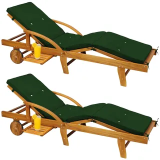 CASARIA Sonnenliege mit Rädern, 2er-Set, inkl. Auflagentisch, Grün | 195x55cm, klappbar, bis 160 kg belastbar, 4-fach Rückenlehne, 3-fach Fußteil, 2 Rollen, für Garten & Terrasse