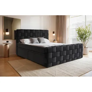 Livetastic Boxbett, Schwarz, Textil, H2, Höhe ca. 18 cm, 180x200 cm, gepolstertes Kopfteil, Topper durchgehend, mit Schubkästen, in verschiedenen Größen erhältlich, Schlafzimmer, Betten, Doppelbetten