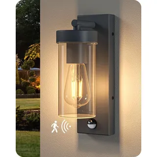 EDISHINE Außenwandleuchte Aluminium IP44 mit Bewegungsmelder ohne Leuchtmittel schwarz