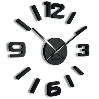 FLEXISTYLE Wanduhr groß Wanduhren DIY große 3D Wanduhr Modern Design Natur ohne tickgeräusche Nicht tickend Wohnzimmer Schlafzimmer Dekoartikel schwarz 50cm - 75cm