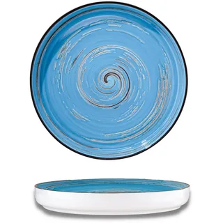 Wilmax Speiseteller 28 cm Porzellan, Essteller mit hohem Rand, Blau | Spülmaschinenfest, mikrowellen- & backofengeeignet – kratzfeste Glasur, dekoratives Spiral-Design