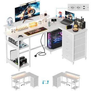 L-förmiger Gaming-Tisch mit Schubladen, Regalen und USB-Anschlüssen 155*100cm