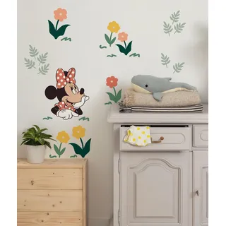 KOMAR Wandtattoo - Disney Minnie Mouse Beauty in Bloom - Größe 50 x 70 cm - Wandsticker, Kinderzimmer, Wanddekoration, Gelb,grün,rosa