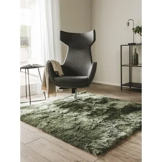 benuta Nest Hochflorteppich Whisper - Grün 150x150 cm - Kuschelig Weicher Teppich für Schlaf- und Wohnzimmer - Pflegeleicht - Fußbodenheizung Geeignet