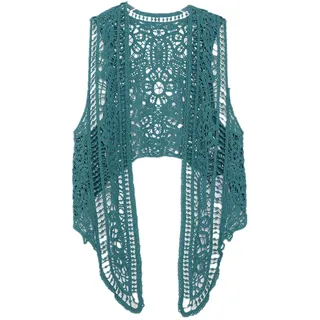 Berax Damen Bluse Lace Häkel Tops Weste Baumwolle Cardigan Hippie Häkeln Hohl Spitze Irregular Boho Weste Bluse(Pfauen Blau) - Einheitsgröße