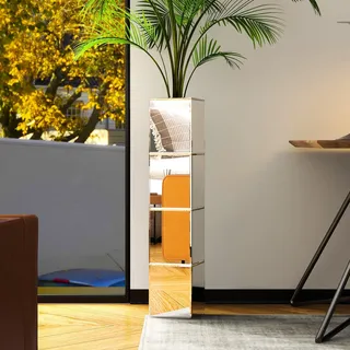 SHYFOY Bodenvase Groß 70 cm, Bodenvase Glas, Spiegelfläche, MDF-Struktur, Deko Bodenvase XXL für Kunstpflanzen und Pampasgras, Quadratischer Zylinder, Silber