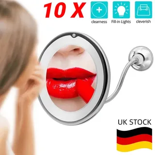 Kosmetikspiegel Schminkspiegel LED Beleuchtung 10-fach Vergrößerung Saugnapf DE