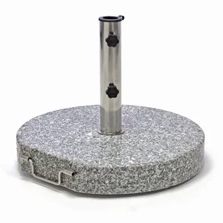 Nexos Schirmständer Sonnenschirmständer Granit poliert rund Ø 50cm Steindicke 7,5cm ca. 40kg Edelstahlrohr Griff Rollen grau