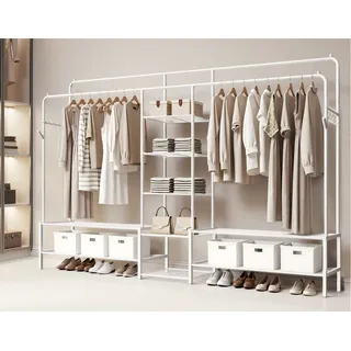 SONGMICS Kleiderständer Offener Kleiderschrank, Garderobenständer, mit Kleiderstange und 7/9 Ablagen, Metallrahmen weiß 195 cm