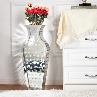SHYFOY Verspiegelte Bodenvase Kristall Groß Bodenvase Glas, Spiegelfläche, MDF-Struktur, Deko Bodenvase XXL für Kunstpflanzen und Pampasgras, Silber, 70 x 29 x 15 cm