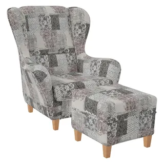 Supellex Ohrensessel Sofia Textil 92 x 68 x 95 cm Braun mit Hocker