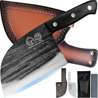 XYJ 6 Zoll serbische Kochmesser mit Scheide, handgefertigt geschmiedet Outdoor Camping Küche Metzger Messer, Gemüse Kochen Fleisch Hackmesser Weihnachtsgeschenke für Frauen Männer Geschenke