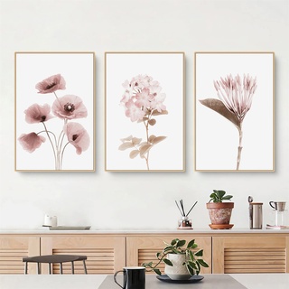 Sarah Duke Boho Poster Wohnzimmer, 3er Set Beige Pflanzen Rosa Blumen Wandbilder Kunstposter, Warm Einfachheit Wanddeko Poster Leinwandbilder, Ohne Rahmen (Rosa,40 x 50 cm)