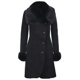 Infinity Leather Damen Warm Schwarz Suede Merino Shearling Schaffell Mantel mit Toscana Kragen 2XL - XXL