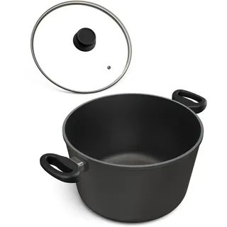Hoffmann Induktions Schmortopf Made in Germany 28cm 8 Liter I 16 cm Höhe I Gemüsetopf Kochtopf beschichtet I Großer Topf I Spargeltopf Aluminium Guss I Glasdeckel Induction Cookware Aluguß