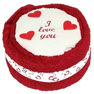 S.B.J - Sportland Handtuchtorte / Herztorte Bestickt mit I Love You, Farbe dunkelrot/Weiss, Gr. M