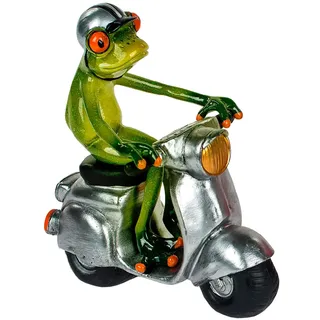 itsisa Frosch Mann auf silbernem Roller 15x16 cm - Dekofigur für Rollerfahrer, Deko Motorroller Frösche, lustige Dekoration Motorrad