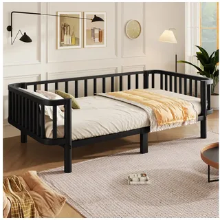 Odikalo Metallbett Jugendbett Einzelbett mit Leitplanke Lattenrost Multifunktionales (90/140x200 cm Metall-Tagesbett stabiles Lattenrost aus Stahl schwarz/Weißfür Wohnzimmer Gästezimmer(ohne Matratze)