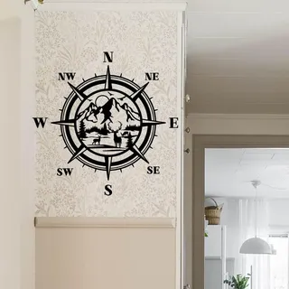 SUPERDANT Kompass Wandtattoo Berge Dschungel Wandtattoo Wohnzimmer Bergwald Wandsticker Reise Wandaufkleber Abziehen Und Ankleben Für Wohnzimmer Schlafzimmer Büro Dekorationen Für Kinderzimmer
