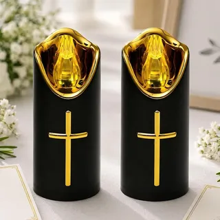 LED Grablichter für Draußen, 2 Stück LEDs Grabkerze Trauerlicht, Batteriebetriebene Grablicht, Wiederverwendbar Friedhofskerze Gedenkkerze, Friedhofskerze Gedenkkerze für Grab, Kirche, Religiöse