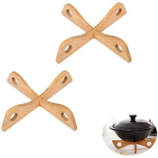 UtySty Topfuntersetzer, wendbar, abnehmbar, Bambus, Holz, Camping-Topfhalter, Ständer für heiße Bratpfannen, Karbonstahl, Wokpfanne, Bratpfanne, Bratpfanne, Auflaufform, Camping-Kochgeschirr-Set, 2