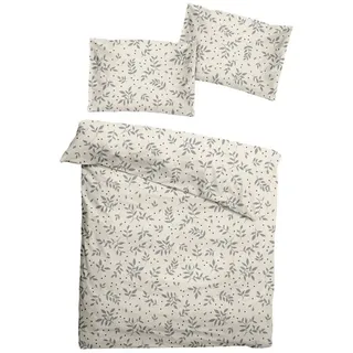 JACK Bettwäsche 100x135cm Floral Neutrale Natur Weiß Grau, Biber, 2 teilig, elegantes Blumenrankendesign, mit Reißverschluss weiß