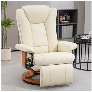 HOMCOM Relaxsessel Drehbar Fernsehsessel mit Liegefunktion, Fußstütze (Liegesessel, 1-St., TV-Sessel), für Wohnzimmer, Schlafzimmer, Cremeweiß weiß