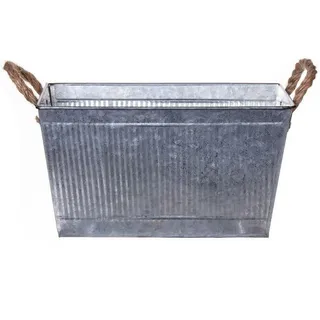 INNA-Glas Blumentopf Blumenkasten BIMETO mit Griffen, Rillen, Zink, Silber, 29x19x15cm silberfarben