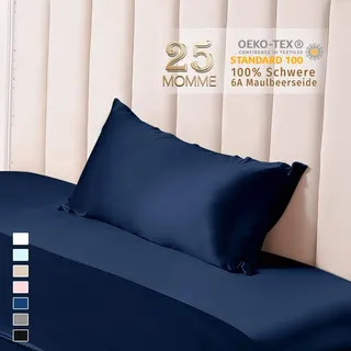 THXSILK 25 Momme Seide Kissenbezug für Haar und Haut - Maulbeerseide Kissenbezug - Hypoallergen mit Versteckter Reißverschluss - Pure Seide auf Beide Seiten ... (Marineblau, 40x80cm)
